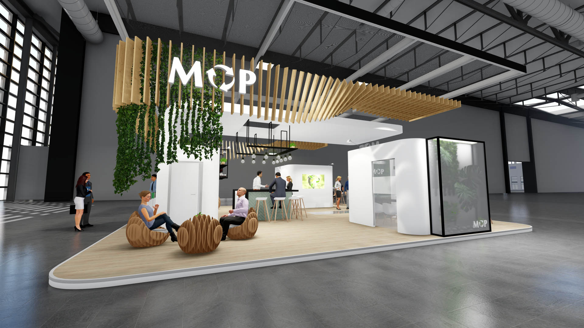 Virtueel ontwerp van standbouw voor klantpresentatie, visualisatie van maatwerk stand door Expovorm